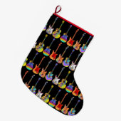 Colorful Guitar Pattern op Black Grote Kerstsok (Voorkant (Hangend))
