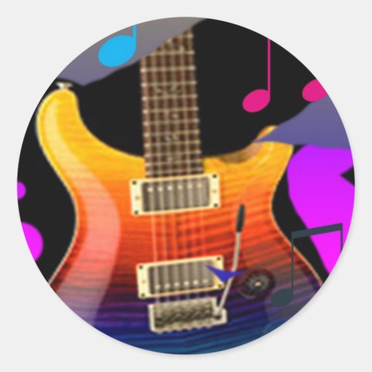 Colorful Guitar - Rock on! Ronde Sticker (Voorkant)