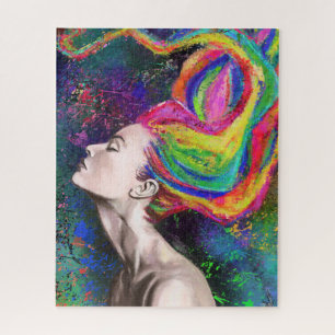Colorful Hair Woman Puzzle - Kunst schilderen Legpuzzel