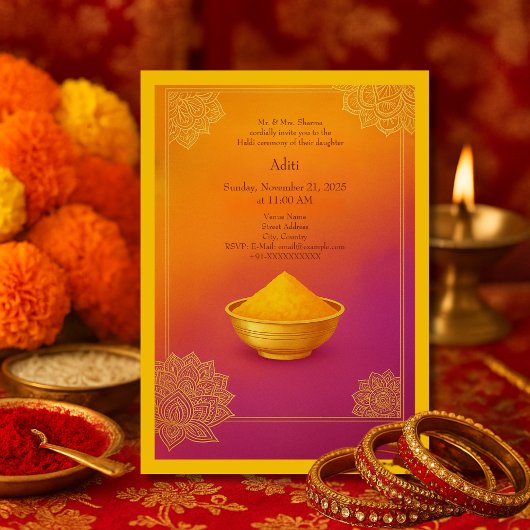 Colorful Haldi gold Mandala & Turmeric Bowl Hindu  Kaart