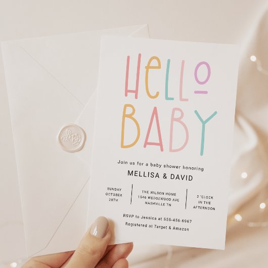 Colorful Hallo Baby shower Invitation Kaart