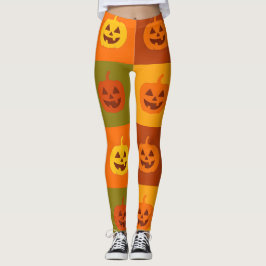 Colorful Halloween Pumpkin Grid Leggings