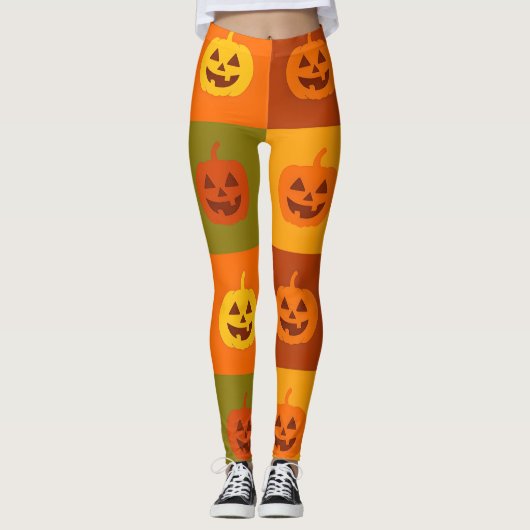 Colorful Halloween Pumpkin Grid Leggings (Voorkant)