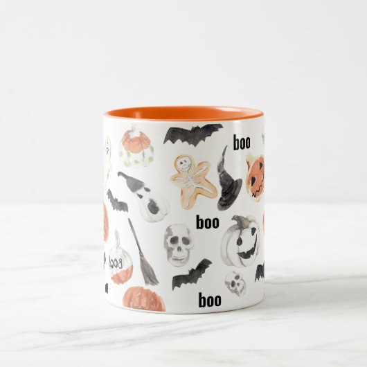 Colorful Halloween Scary Pattern Tweekleurige Koffiemok (Center)