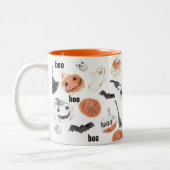 Colorful Halloween Scary Pattern Tweekleurige Koffiemok (Links)