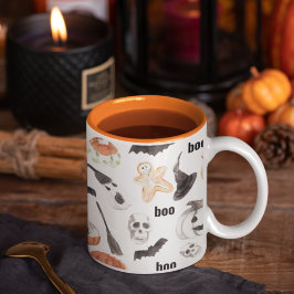 Colorful Halloween Scary Pattern Tweekleurige Koffiemok