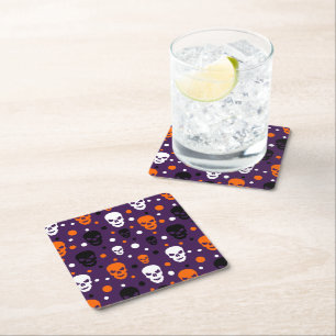 Colorful Halloween Skulls Polka Dots Patroon Kartonnen Onderzetters