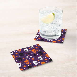 Colorful Halloween Skulls Polka Dots Patroon Kartonnen Onderzetters