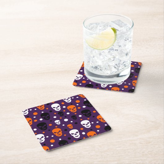 Colorful Halloween Skulls Polka Dots Patroon Kartonnen Onderzetters (Insitu)