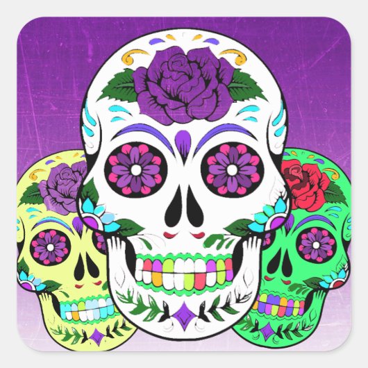 Colorful Halloween Sugar Skulls Vierkante Sticker (Voorkant)