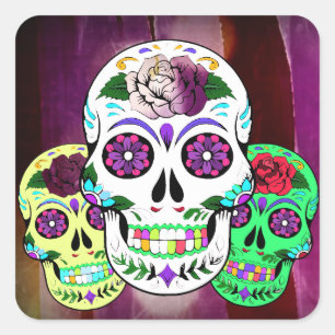 Colorful Halloween Sugar Skulls Vierkante Sticker