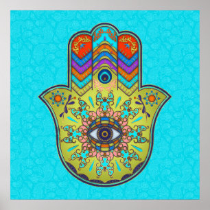 Colorful Hamsa Hand met paisley Poster