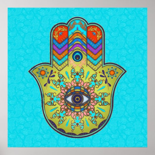 Colorful Hamsa Hand met paisley Poster (Voorkant)