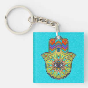 Colorful Hamsa Hand met paisley Sleutelhanger