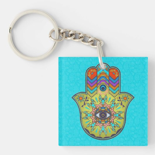 Colorful Hamsa Hand met paisley Sleutelhanger (Voorkant)