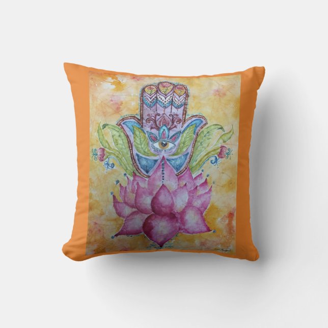 Colorful Hamsa Waterverf Sierkussen (Voorkant)