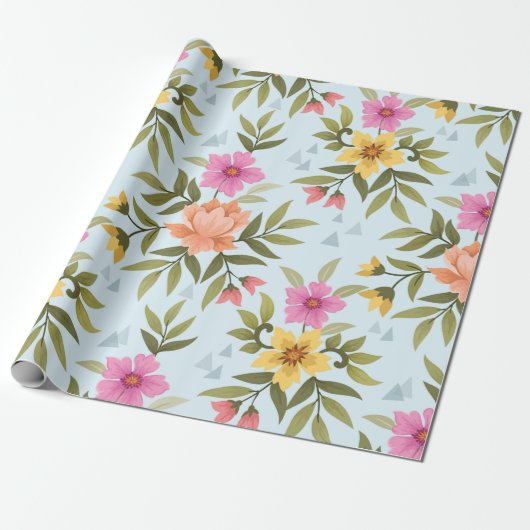 Colorful Hand Draw Flowers Cadeaupapier (Uitgerold)