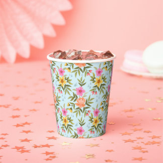 Colorful Hand Draw Flowers Papieren Bekers