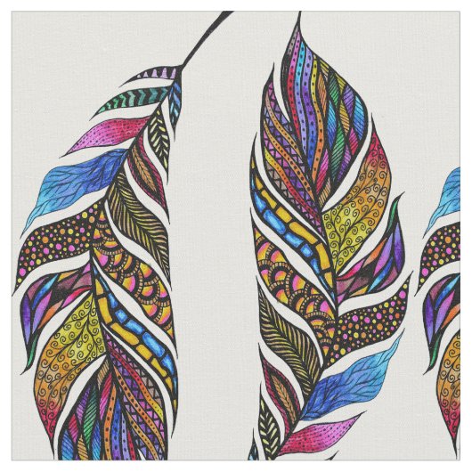 Colorful Hand Drawn Pattern Feathers Stof (Close Up)