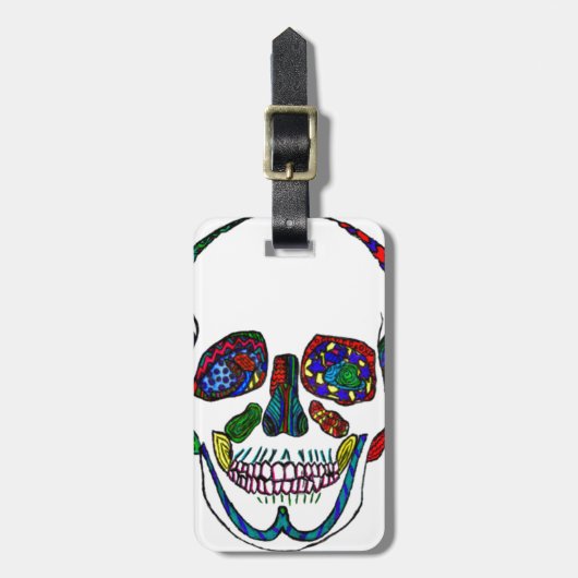 Colorful Hand Drawn Sugar Skull Mosaic Bagagelabel (Voorkant verticaal)