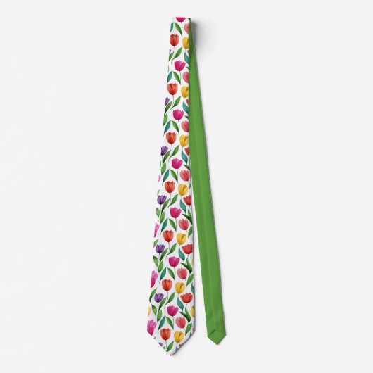 Colorful Hand-Drawn Tulip Floral Pattern Stropdas (Voorkant)