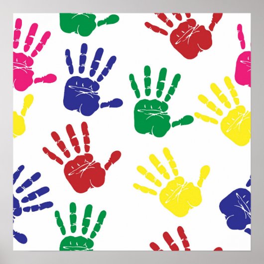 Colorful Hand Prints Kantoor School Poster (Voorkant)