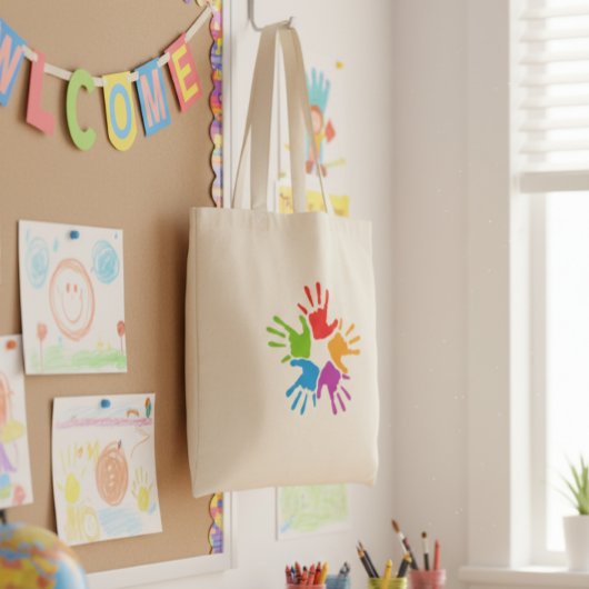 Colorful Handprint Art Tote Bag