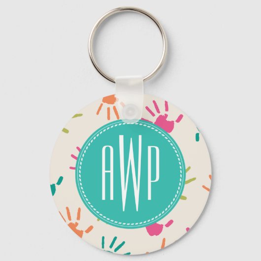 Colorful Handprint Monogram leraar Sleutelhanger (Voorkant)