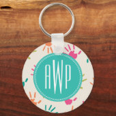 Colorful Handprint Monogram leraar Sleutelhanger (Voorkant)