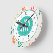 Colorful Handprints Monogram Teacher Ronde Klok (Hoek)