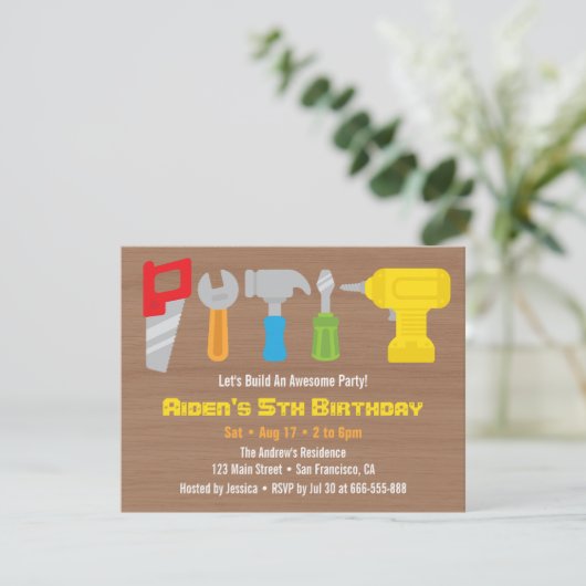 Colorful Handyman Tools Birthday Party Invitations Kaart (Staand voorkant)
