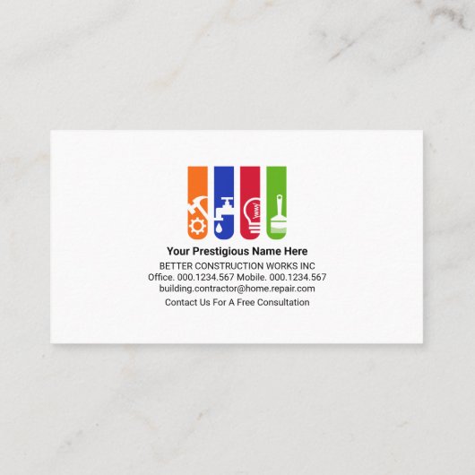 Colorful Handyman Tools Lijst Visitekaartje (Achterkant)