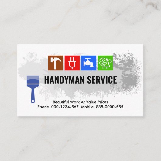 Colorful Handyman Tools Paint Splatter Visitekaartje (Voorkant)