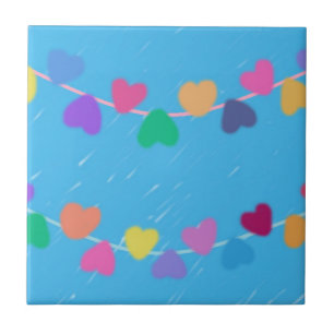 Colorful Hanging Hearts Tile Tegeltje
