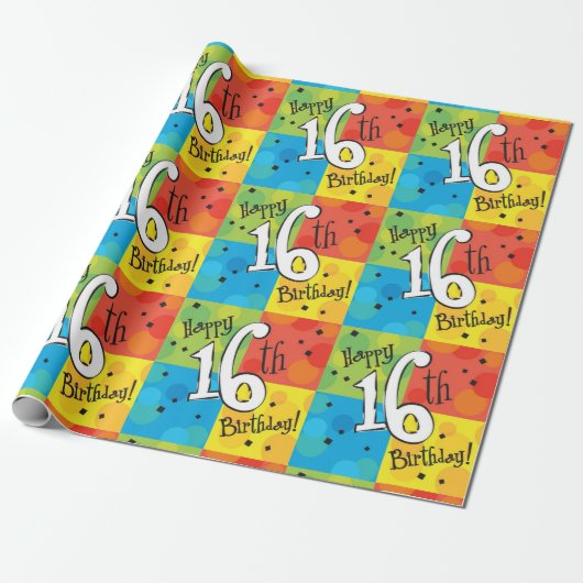 Colorful Happy 16th Birthday Cadeaupapier (Uitgerold)