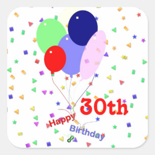 Colorful Happy 30th Birthday Balloons Vierkante Sticker