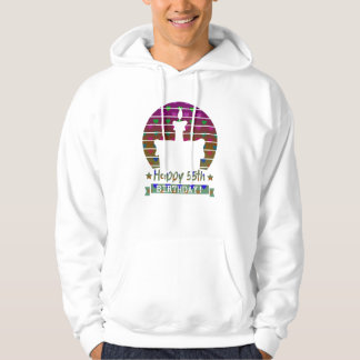 Colorful Happy 55th birthday cake with hearts Hoodie