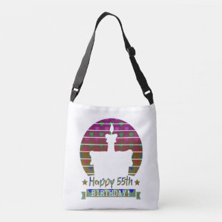 Colorful Happy 55th verjaardagstaart met hart Crossbody Tas