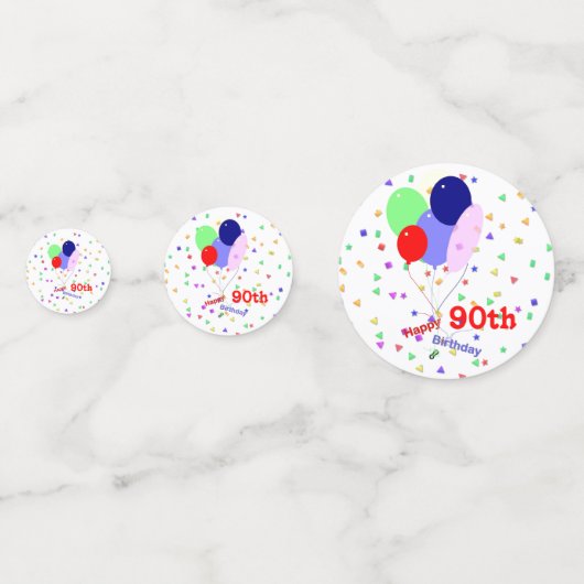 Colorful Happy 90th Birthday Balloons Confetti (Voorkanten)