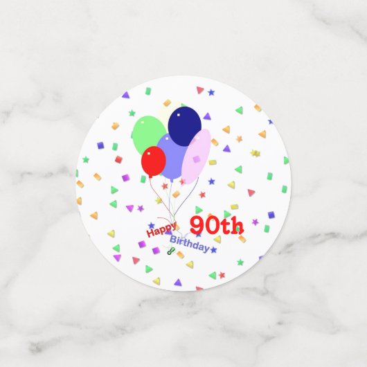 Colorful Happy 90th Birthday Balloons Confetti (Kleine voorkant)