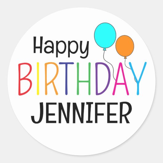Colorful Happy Birthday-ballonnen gepersonaliseerd Ronde Sticker (Voorkant)