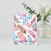 Colorful Happy Birthday Boho Feathers Briefkaart (Staand voorkant)