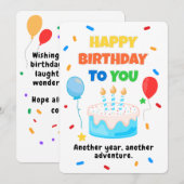 Colorful Happy Birthday Card with Balloons & Cake Kaart (Voorkant / Achterkant)