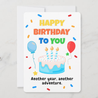 Colorful Happy Birthday Card with Balloons & Cake Kaart