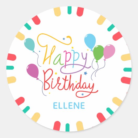 Colorful Happy Birthday Classic Round sticker (Voorkant)