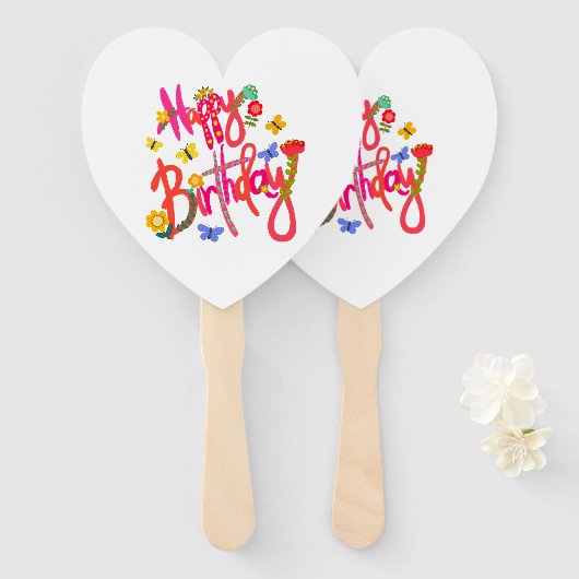 Colorful Happy Birthday Floral & Butterfly Party Handwaaier (Voorkant en achterkant)