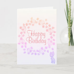 Colorful Happy Birthday Floral Wreath Bunny Kaart
