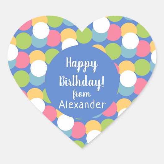 Colorful Happy Birthday from Name Blue Hart Sticker (Voorkant)