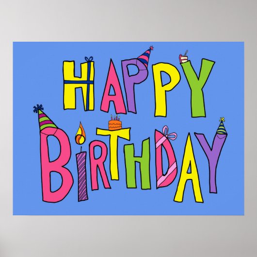 Colorful Happy Birthday Illustration Poster (Voorkant)
