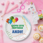 Colorful Happy Birthday met ballonnen Papieren Bordje (Feest)